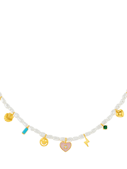 Orelia Pearl and Enamel Eclectic Charm Necklace, Multi, Multi