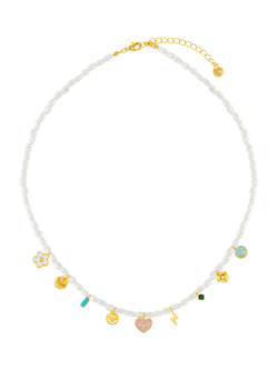 Orelia Pearl and Enamel Eclectic Charm Necklace, Multi - view 2, Multi