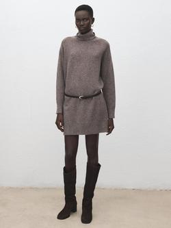 Mango Roll Neck Jumper Mini Dress, Taupe