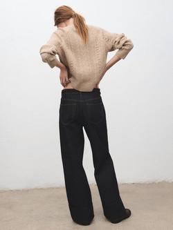 Mango Open Cable Knit Jumper, Camel - view 2, Camel