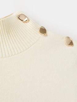 Mango Funnel Neck Button Shoulder Jumper, Raw - view 2, Raw