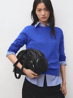 Mango Tailored Drape Knit Jumper, Electric Blue