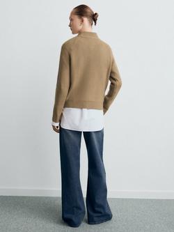 Mango High Neck Stripe Sleeve Jumper - view 2, Camel