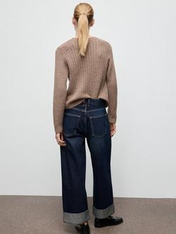 Mango Crew Neck Rib Relaxed Fit Jumper, Brown - view 2, Brown