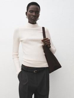 Mango High Neck Ribbed Jumper, Raw
