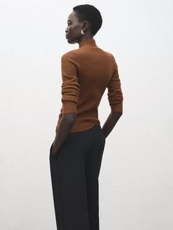 Mango High Neck Ribbed Jumper - view 2, Caramel