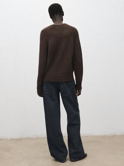 Mango Crew Neck Cable Knit Jumper, Brown - view 2, Brown