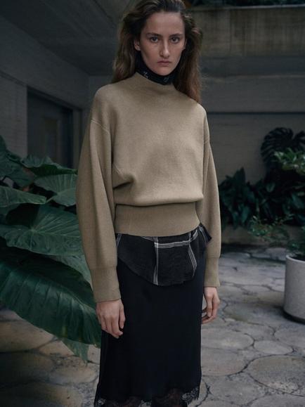 Mango High Neck Oversized Jumper, Stone, Stone