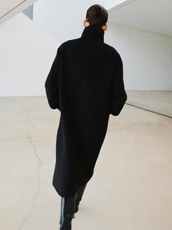 Mango Funnel Neck Double Breasted Wool Blend Coat, Black - view 2, Black