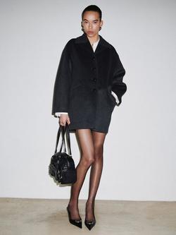 Mango Oversized Collared Wool Blend Coat, Grey, Grey