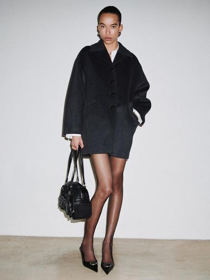 Mango Oversized Collared Wool Blend Coat, Grey, Grey