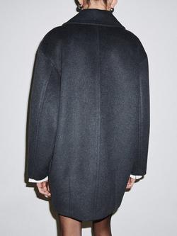 Mango Oversized Collared Wool Blend Coat, Grey - view 2, Grey