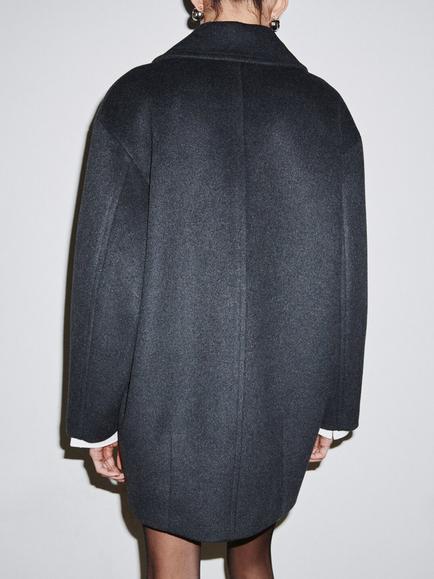 Mango Oversized Collared Wool Blend Coat, Grey - view 2, Grey