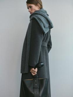 Mango Belted Wrap Wool Blend Coat, Grey - view 2, Grey