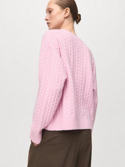 Mango Crew Neck Cable Knit Jumper, Pink - view 2, Pink