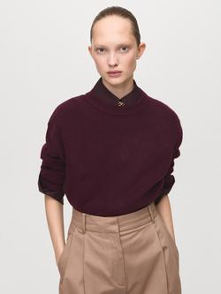 Mango Sculpted Crew Neck Jumper, Garnet