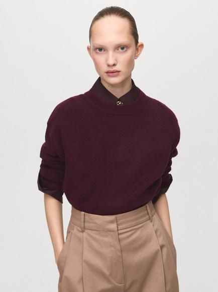 Mango Sculpted Crew Neck Jumper, Garnet