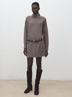 Mango Roll Neck Jumper Mini Dress, Taupe, Taupe