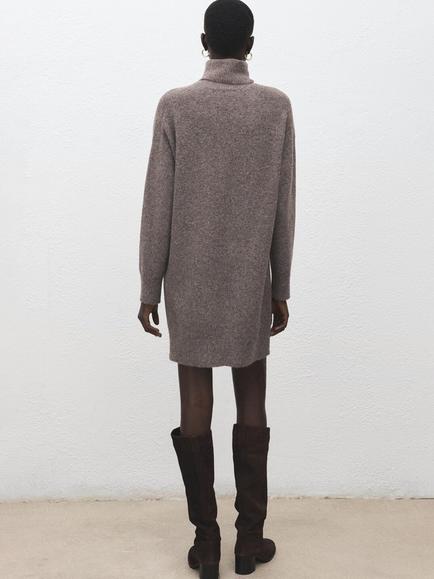 Mango Roll Neck Jumper Mini Dress, Taupe - view 2, Taupe