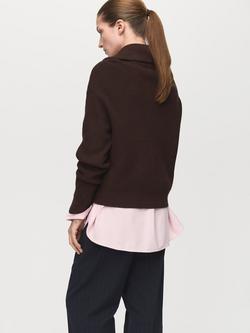 Mango Zip Neck Ribed Sweatshirt, Chocolate - view 2, Chocolate