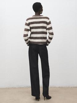 Mango Crew Neck Stripe Jumper, Brown - view 2, Brown