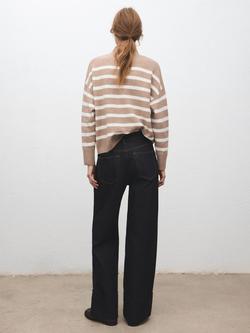 Mango High Neck Oversized Stripe Jumper, Stone - view 2, Stone