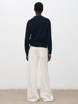 Mango High Neck Stripe Sleeve Jumper - view 2, Navy