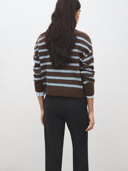 Mango Oversized High Neck Stripe Jumper, Brown/Blue - view 2, Brown/Blue