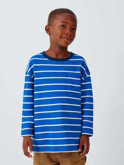 John Lewis Kids' Breton Striped Long Sleeve Top, Skydiver, Skydiver