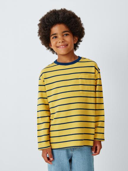John Lewis Kids' Breton Striped Long Sleeve Top, Misted Yellow, Misted Yellow