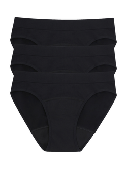Love Luna Side Seamfree Period Bikini Knickers, Pack of 3, Black, Black