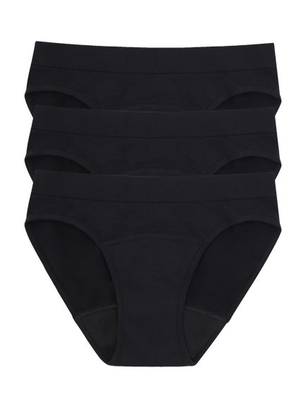 Love Luna Side Seamfree Period Bikini Knickers, Pack of 3, Black, Black