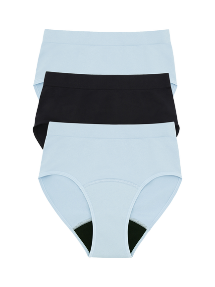Love Luna Side Seamfree Period Full Briefs, Pack of 3, Blue Mix, Blue Mix