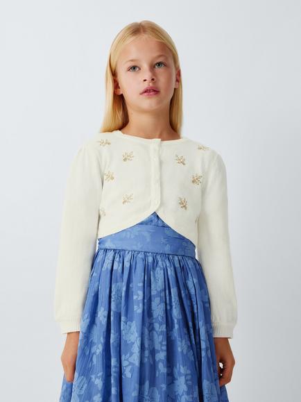 John Lewis Heirloom Collection Kids' with Cashmere Embellished Beaded Cardigan, Cream, Cream