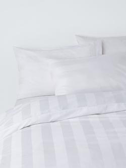 John Lewis Wide Satin Stripe Cotton Percale 400 Thread Count Duvet Cover Set, White, White