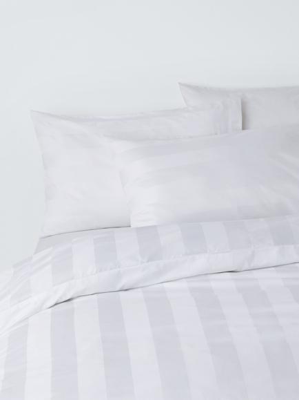 John Lewis Wide Satin Stripe Cotton Percale 400 Thread Count Duvet Cover Set, White, White