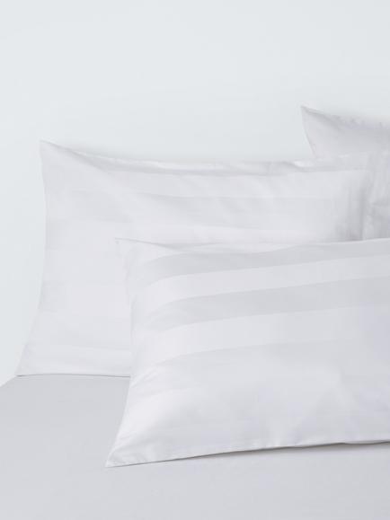 John Lewis Wide Satin Stripe Cotton Percale 400 Thread Count Duvet Cover Set, White - view 2, White