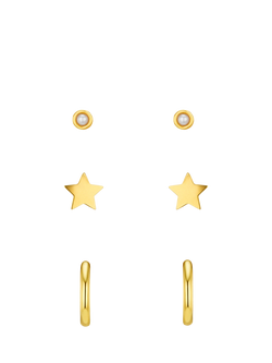 Orelia Faux Pearl & Star Micro Hoop Stacking Earrings Set, Pack of 3 Pairs, Gold, Gold