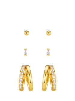 Orelia Mixed Stud & Illusion Hoop Earrings Stacking Set, Pack of 3 Pairs, Gold, Gold