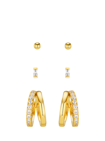 Orelia Mixed Stud & Illusion Hoop Earrings Stacking Set, Pack of 3 Pairs, Gold, Gold