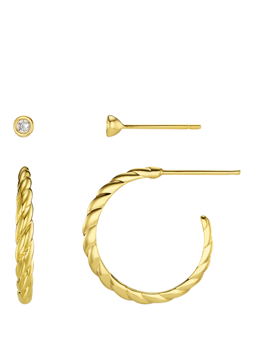 Product image 1 of 1, which shows Orelia Crystal & Rope Twist Hoop Ear Stacking Set, Gold
