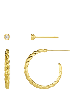 Orelia Crystal & Rope Twist Hoop Ear Stacking Set, Gold, Gold