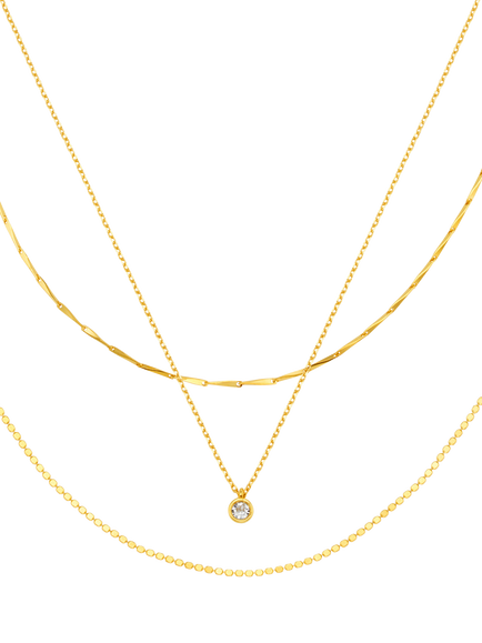Orelia Fine Crystal Drop Three Row Layered Necklace, Gold, Gold