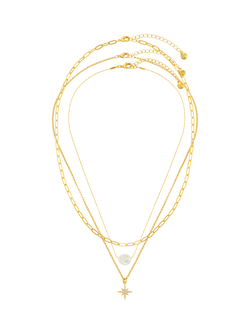 Orelia Pearl & Pavé Starburst Three Row Necklace, Gold - view 2, Gold