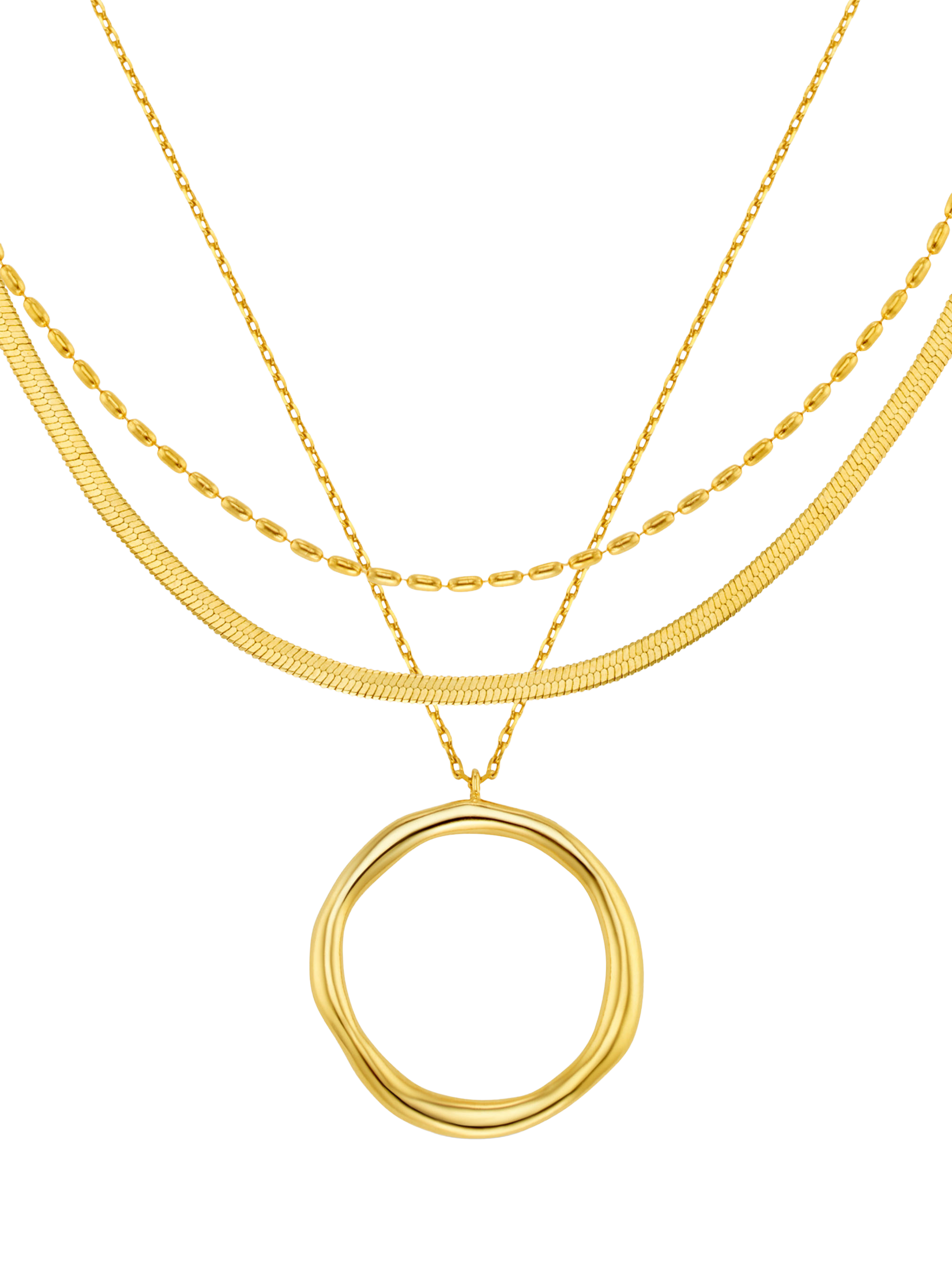 Product image 1 of 4, which shows Orelia Organic Open Circle Three Row Layered Necklace, Gold