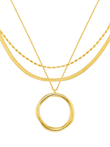 Orelia Organic Open Circle Three Row Layered Necklace, Gold