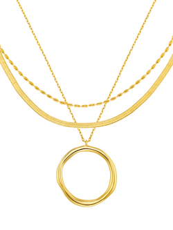 Orelia Organic Open Circle Three Row Layered Necklace, Gold, Pale Gold