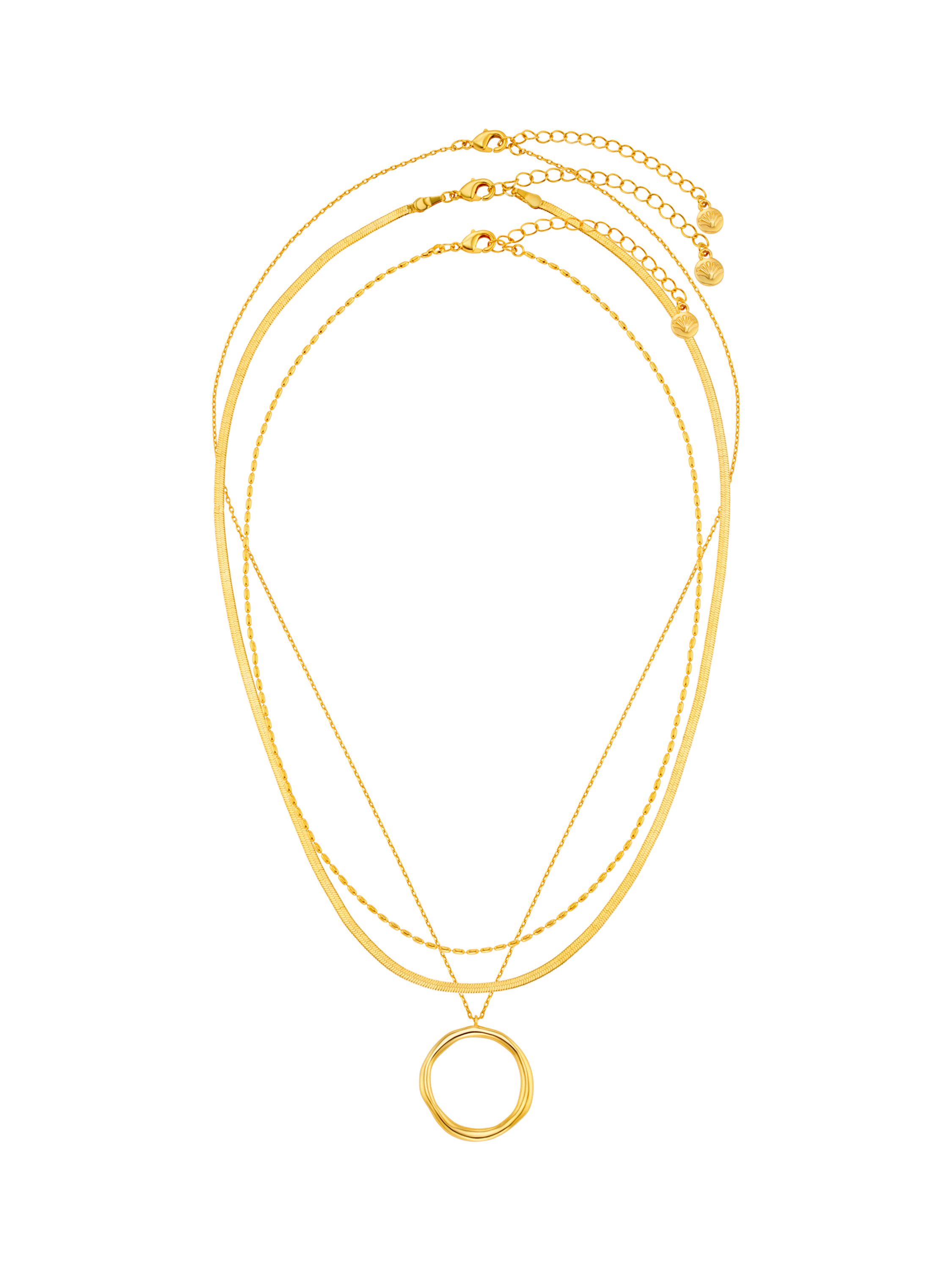 Product image 2 of 4, which shows Orelia Organic Open Circle Three Row Layered Necklace, Gold