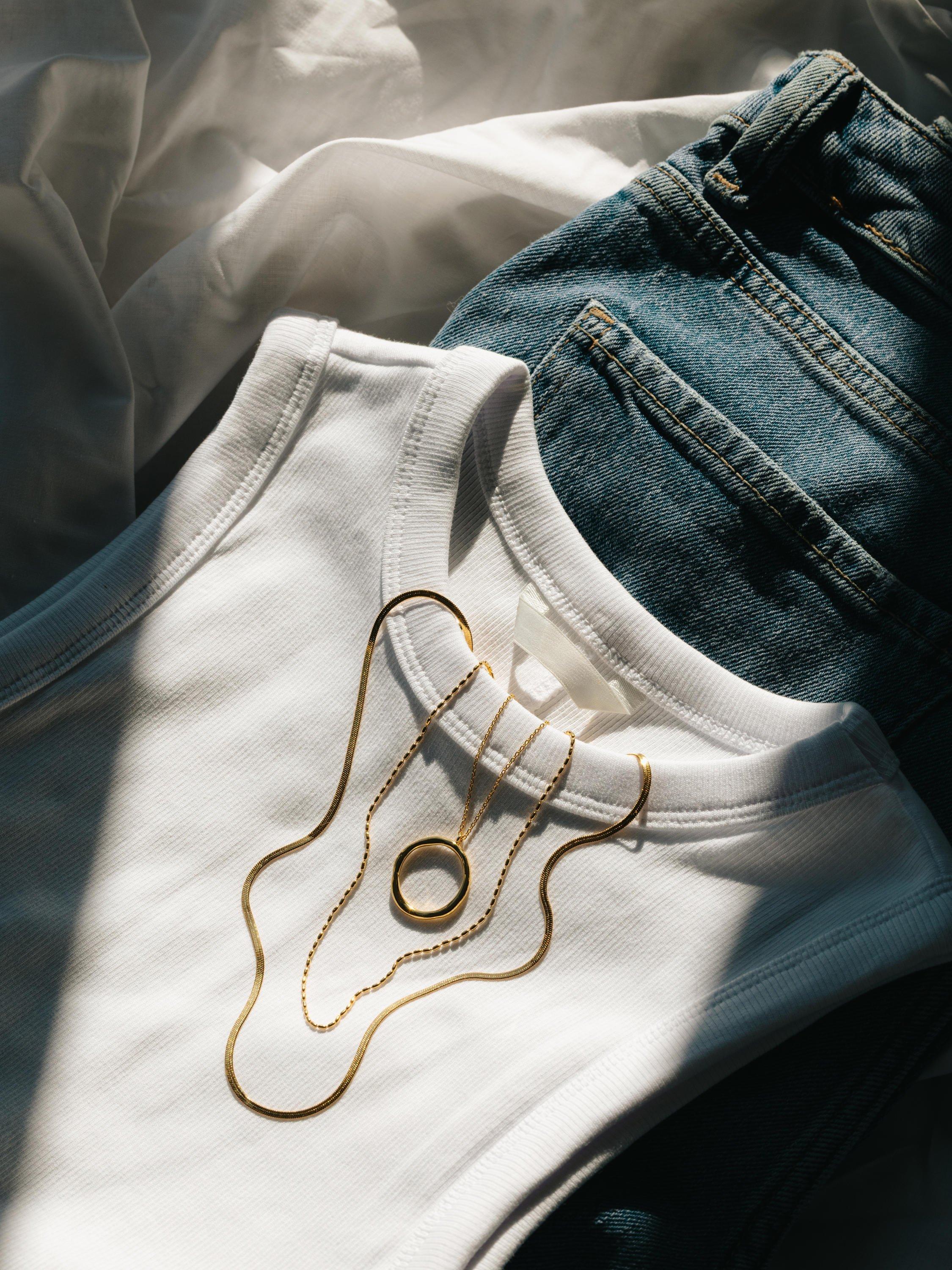 Product image 4 of 4, which shows Orelia Organic Open Circle Three Row Layered Necklace, Gold