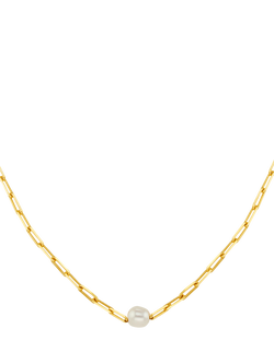 Orelia Stationed Pearl & Chain Link Necklace, Gold, Gold